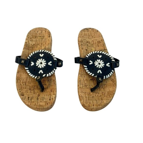 Jack Rogers Georgica Cork Thong Sandal  Natural Cork Navy/Silver 6.5M - Picture 1 of 8
